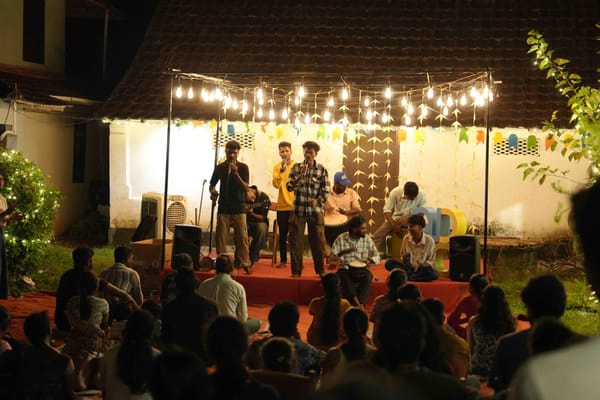 Artists performing during the open mic event at Vaayo fest organised by ARPO on November 1st 2025 at Local Sustainable Living 